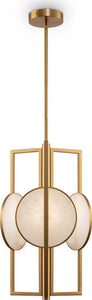 Lampadario-Contemporaneo-Marmo-Metallo-Oro-3-Luci-Diffusori-Bianchi