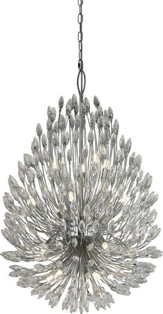 Lampadario-Contemporaneo-Pavone-Acciaio-Cromo-Vetro-Trasparente-20-Luci-G9