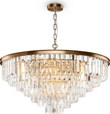 Lampadario-Contemporaneo-Revero-Metallo-Ottone-16-Luci-Diffusori-Vetro