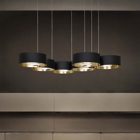 Lampadario-Contemporaneo-Sound-Orizzontale-Metallo-Oro-Vetro-Nero-Led-26,5+26,5W