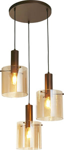Lampadario-Contemporaneo-Svezia-Acciaio-Marrone-Vetro-3-Luci-E27