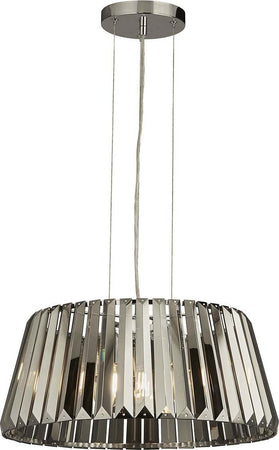 Lampadario-Contemporaneo-Tiara-Acciaio-Cromo-Cristallo-Fumè-5-Luci-E14