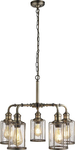Lampadario-Contemporaneo-Tubi-Acciaio-Ottone-Vetro-Trasparente-5-Luci-E27