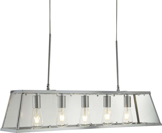 Lampadario-Contemporaneo-Viaggiatore-Acciaio-Cromo-Vetro-Trasparente-5-Luci-E27