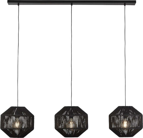 Lampadario-Contemporaneo-Vimini-Acciaio-Nero-Tessuto-3-Luci-E27