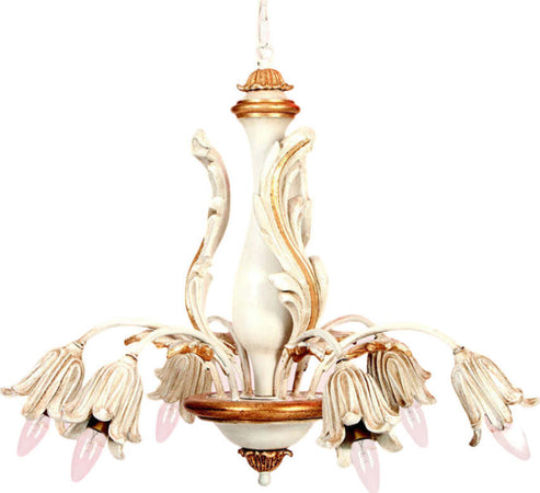 Lampadario-In-Legno-Classico-Avorio-Oro-6-Luci-Pappagallo