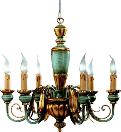 Lampadario-In-Legno-Classico-Azzurro-Oro-6-Luci-Oca