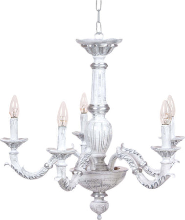 Lampadario-In-Legno-Classico-Bianco-Argento-Grigio-Sfumato-5-Luci-Sternidi