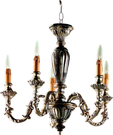 Lampadario-In-Legno-Classico-Marrone-Argento-Etrusco-5-Luci-Piccione