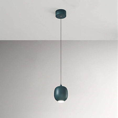 Lampadario-In-Metallo-Contemporaneo-Bullet-Verde-Led-Diffusore-Ovale