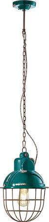 Lampadario-Industrial-Ferro-E-Ceramica-Con-Rete-Vintage-Verde-1-Luce-E27-26Cm