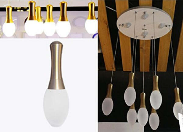 Lampadario-Lampada-7-Pendenti-Acciaio-Dorato-Oro-Soffitto-Luce-Led-Applique-Design