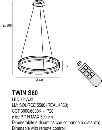Lampadario-led-Promoingross-TWIN-S60-LED-CCT-4360Lm-dimmerabile-telecomando-sospensione-lampada-soffitto-anello-ultramoderna