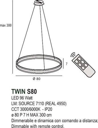Lampadario-led-Promoingross-TWIN-S80-LED-CCT-4950Lm-dimmerabile-telecomando-sospensione-lampada-soffitto-anello-ultramoderna