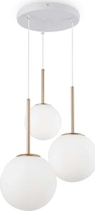 Lampadario-Minimal-Basic-Form-In-Metallo-Bianco-E-Oro-3-Luci-E-Diffusori-Vetro