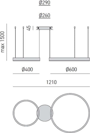 Lampadario-moderno-Gea-Luce-CRISEIDE-S2D-N-LED-alluminio-sospensione