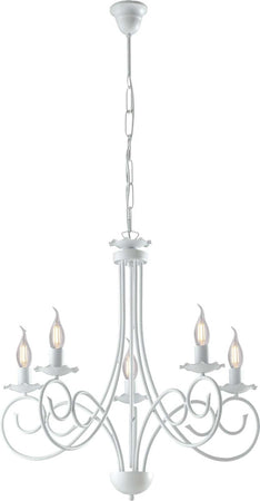 Lampadario-Provenzale-Candelabro-Alma-5-Luci-Ferro-Battuto-Bianco-Shabby