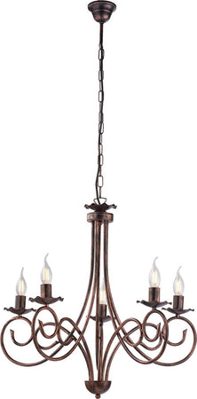 Lampadario-Provenzale-Candelabro-Alma-5-Luci-Ferro-Battuto-Nero-E-Rame