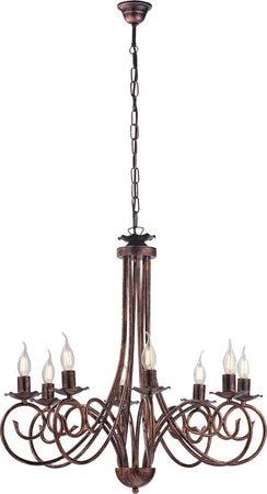 Lampadario-Provenzale-Candelabro-Alma-8-Luci-Ferro-Battuto-Nero-E-Rame
