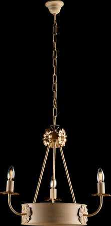 Lampadario-Rustico-3-Luci-Ferro-Avorio-e-Oro-Decorazioni-Oro-serie-Kansas