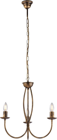 Lampadario-Rustico-Botte-3-Luci-In-Ferro-Battuto-Marrone-E-Oro