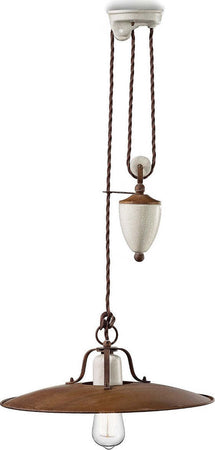 Lampadario-rustico-Ferroluce-Retrò-GRUNGE-C1436-E27-LED-metallo-ceramica-craquelè-saliscendi