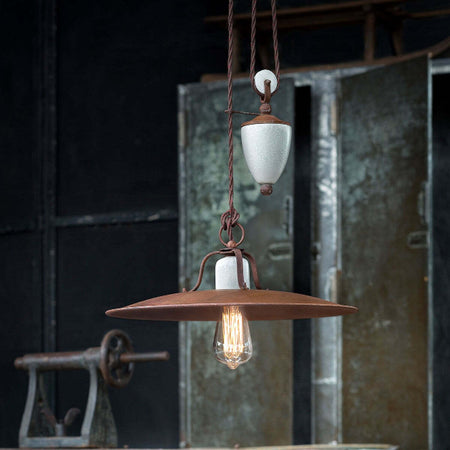 Lampadario-rustico-Ferroluce-Retrò-GRUNGE-C1436-E27-LED-metallo-ceramica-craquelè-saliscendi