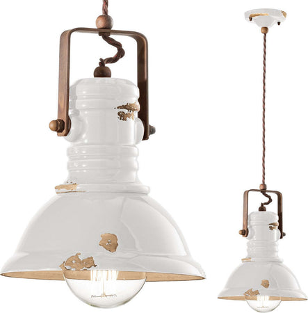 Lampadario-rustico-Ferroluce-Retrò-INDUSTRIAL-C1691-E27-LED-ceramica-sospensione