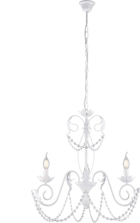 Lampadario-Shabby-Damasco-3-Luci-Ferro-Battuto-Bianco-E-Cristalli