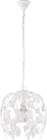 Lampadario-Shabby-Edera-1-Luce-Ferro-Battuto-Bianco-Con-Foglie-E-Cristalli