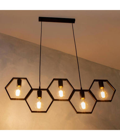Lampadario Sospensione Geometrico Esagonale E27 Industriale Nero Vintage Lp-89n