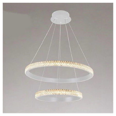 Lampadario Sospensione Led 60 W 2 Cerchi Anelli Cristallo Telecomando Bianco 31951