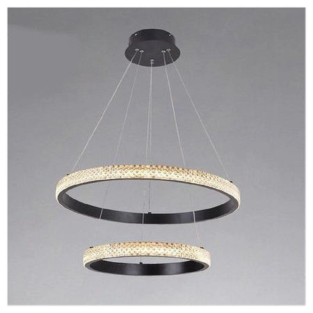Lampadario Sospensione Led 60 W 2 Cerchi Anelli Cristallo Telecomando Nero 31968