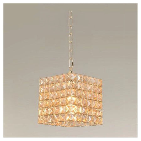 Lampadario Sospeso Cubo Cristalli Lampada Luce Attacco E27 Oro Quadrato 32309