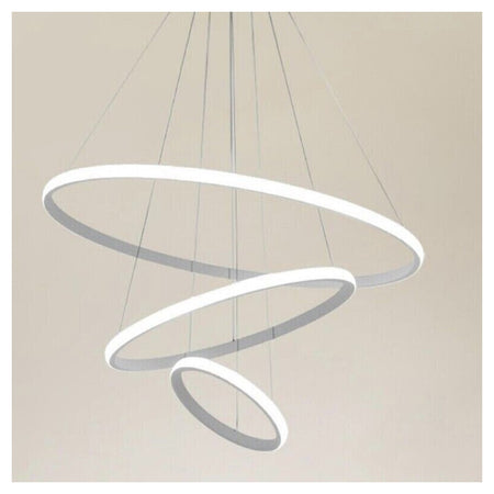 Lampadario Sospeso Led 72w 3 Cerchi Pendente Rotondo Anelli Bianco Luce 4000k 50255