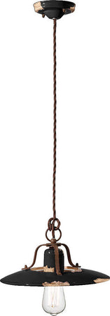 Lampadario-Vintage-Country-Ferro-E-Ceramica-Nero-1-Luce-E27-30Cm