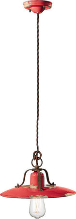 Lampadario-Vintage-Country-Ferro-E-Ceramica-Rosso-1-Luce-E27-30Cm