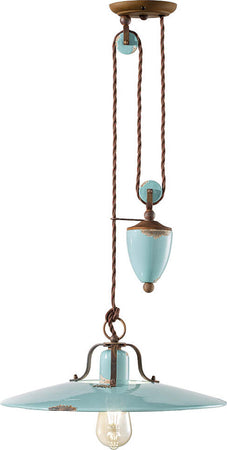 Lampadario-Vintage-Country-Saliscendi-Ferro-E-Ceramica-Azzurro-1-Luce-E27