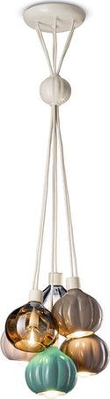Lampadario-Vintage-Decò-Afoxe'-Alluminio-Ceramica-Vetro-6-Luci-E14
