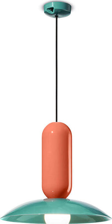 Lampadario-Vintage-Decò-Pau-Ceramica-Turchese-E-Arancio-Pokè-1-Luce-E27