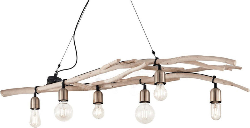 Lampadario-vintage-Ideal-Lux-DRIFTWOOD-SP6-180922-E27-LED-metallo-legno-naturale-sospensione