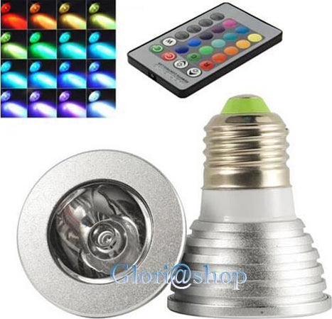 Lampadina-1-Led-Rgb-E27-Faretto-3w-Luce-Multicolori-Effetti-Strobo-Telecomando-Each
