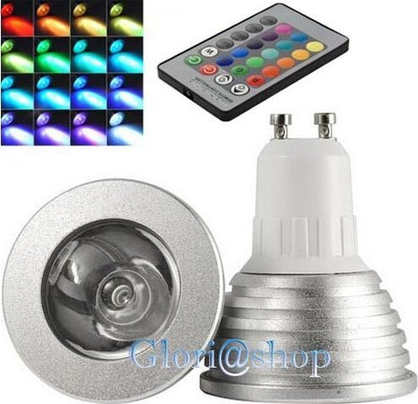 Lampadina-1-Led-Rgb-Gu10-Faretto-3w-Luce-Multicolori-Effetti-Strobo-Telecomando-Each