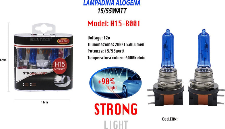 Lampadina Alogena H15 12v 55/15w Luci Fredde Auto 6000k Ricambi Maxtech H15-b001 Auto e Moto/Parti per auto/Luci lampadine e indicatori/Lampadine/Lampadine per esterno Trade Shop italia - Napoli, Commerciovirtuoso.it