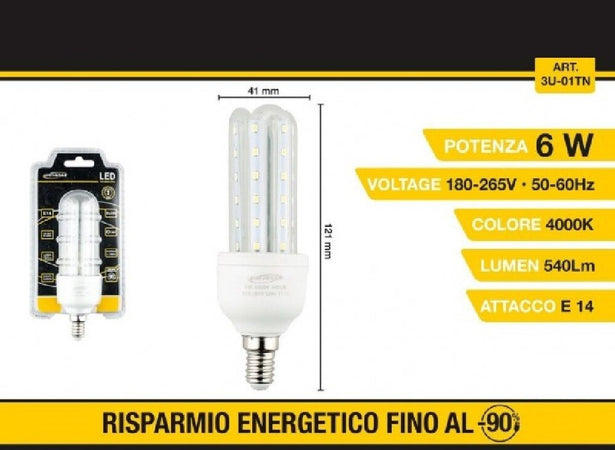 Lampadina Led 3u E14 6w Luce Fredda 6500k Naturale 4000k Calda 3000k 36d 3u01t Illuminazione/Lampadine/Lampadine a LED Trade Shop italia - Napoli, Commerciovirtuoso.it