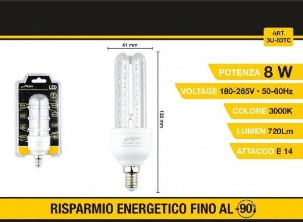 Lampadina-Led-3u-E14-8-W-Luce-Fredda-6500k-Naturale-4000k-Calda-3000k-48d-3u03t