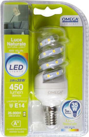 Lampadina Led a SPIRALE LED potenza 5W, 450LM E14 4000k classe A+ OMEGA Illuminazione/Lampadine/Lampadine a LED Scontolo.net - Potenza, Commerciovirtuoso.it