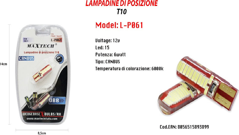 Lampadine Di Posizione Canbus Maxtech L-p061 12v 15 Led 6 W 6000k Ultra Luminose Auto e Moto/Parti per auto/Luci lampadine e indicatori/Lampadine/Lampadine per esterno Trade Shop italia - Napoli, Commerciovirtuoso.it