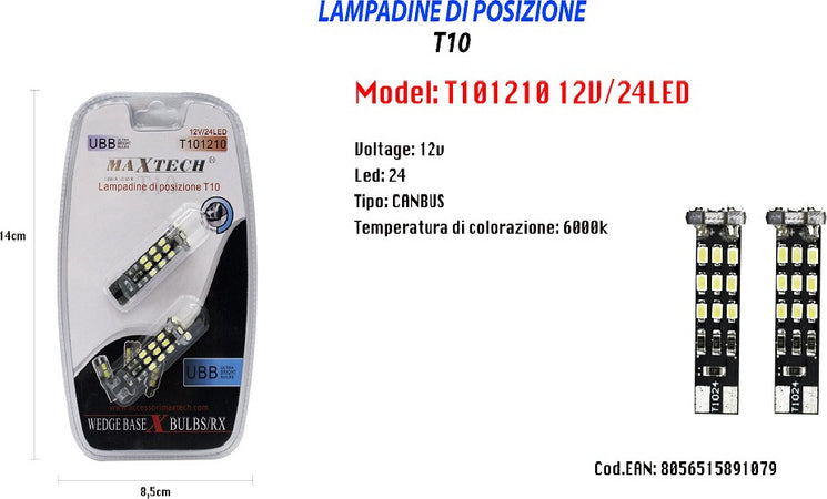 Lampadine Di Posizione T10 Lampadine Ultra Luminose Maxtech T101210 12v 24led Auto e Moto/Parti per auto/Luci lampadine e indicatori/Lampadine/Lampadine per esterno Trade Shop italia - Napoli, Commerciovirtuoso.it