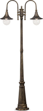 Lampione-Esterno-Rustico-Country-Cima-Alluminio-Nero-2-Luci-E27